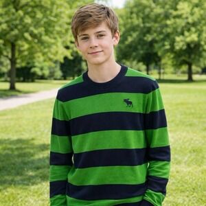 Abercrombie Muscle Fit Blue Green Stripe Long Sleeve Comfort Capsule Preppy S